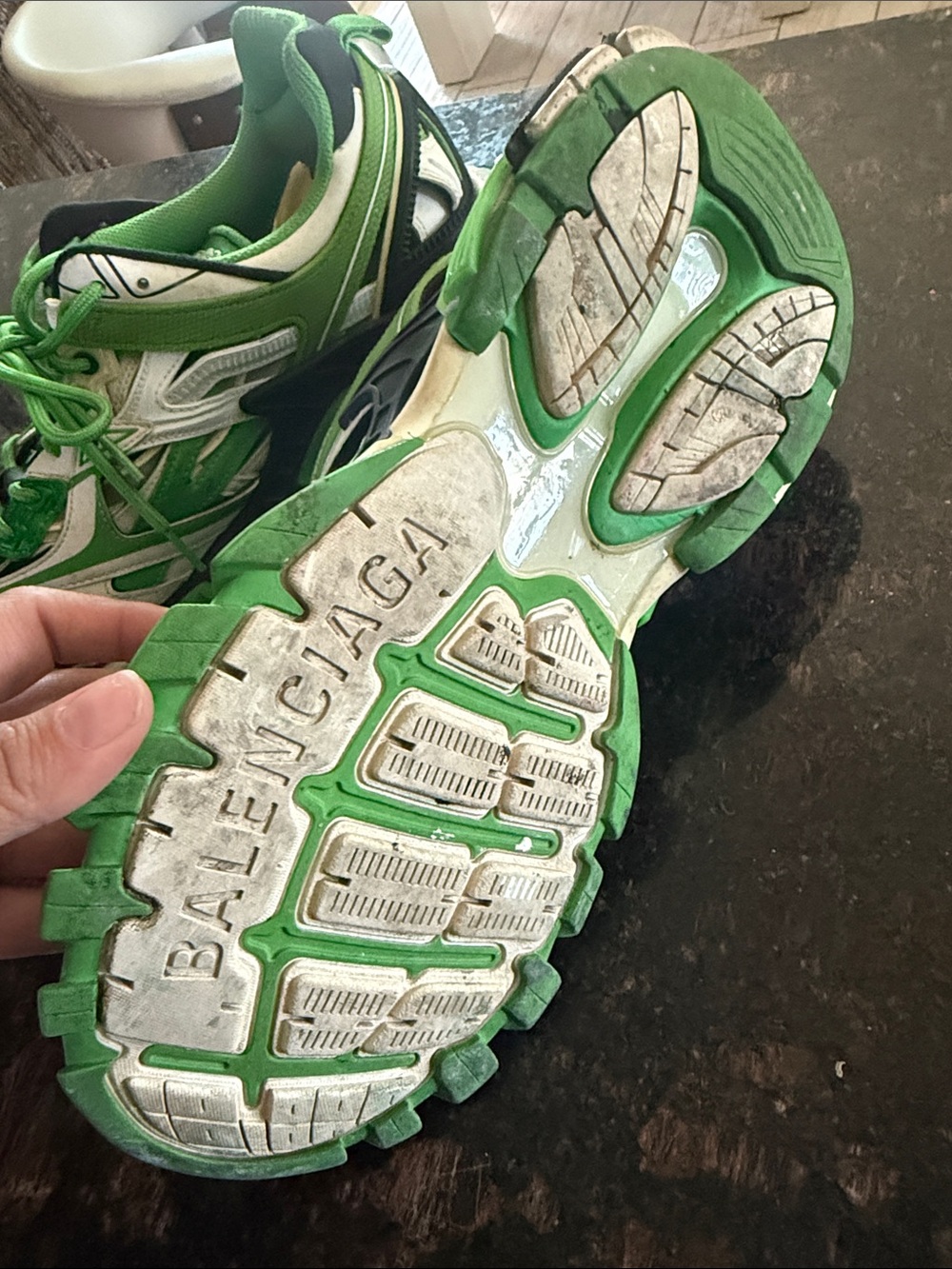 Balenciaga Green White Black Layered Track Sneakers - Picture 2 of 9
